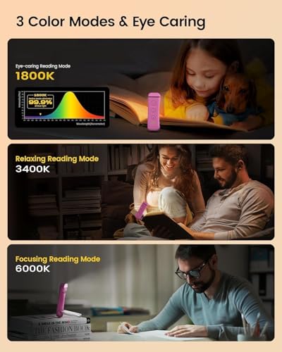 Image of Clip-On LED Book Lamp for Night Reading, USB Rechargeable Study Light for Students, 3 Brightness & Color Modes, Eye-Care Portable Foldable Reading Light for Bed & Travel (NEW - Pink)