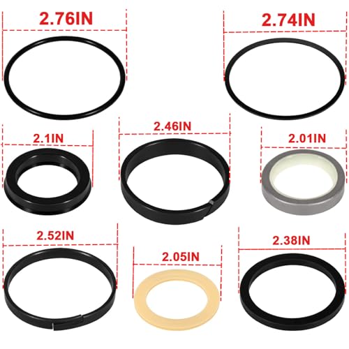 Image of Hydraulic Cylinder Seal Kit 2.5 inch Bore 1.5 inch Rod Replace for 1543253C1 G109456 G105550 Suitable for Loader Bucket Case Backhoe Loader 350 580B 580C 580F 680C (2.5 inch Bore 1.5 inch Rod)