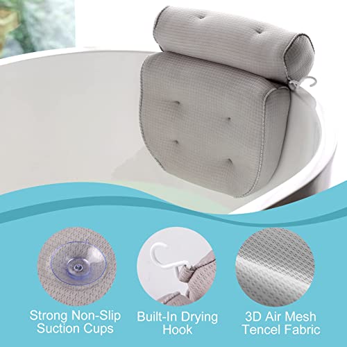 Idle Hippo Ergonomic bath headrest pillow with 6 Large Suction Cups Organic Tencel Luxury Spa Pillow Upgraded Technology Head, Neck, Back and Shoulder Support - Fits All Bathtub and Home Spa - Grey - Image 8