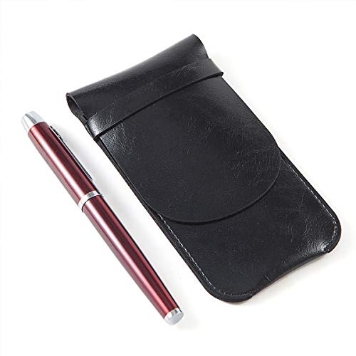 Vintage Leather Pencil Pouch - Pencil Sleeve Soft Black Leather Pen Holder Case Pocket Protector, Pen Case #TOP2