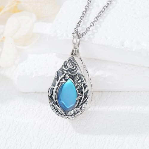 Birth Flower Urn Necklaces for Ashes 925 Sterling Silver Birth Month Flower Memorial Ash Pendant Moonstone Teardrop Cremation Jewelry for Women Men4