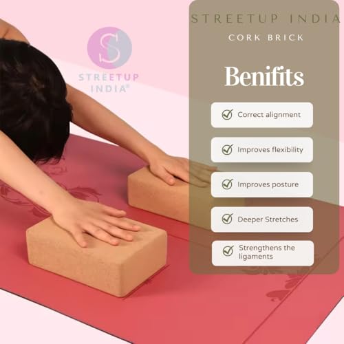 Image of Streetup India Cork Yoga Brick With High Density Cork| Non-Slip Workout Block| Set of 2 (Set of 2 Brick)