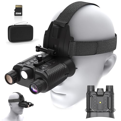 SUZLAZYR Night Vision Goggles Head Mounted, Rechargeable Hands Free Night Vision Binoculars Military Tactical, 1312FT Infrared Nightvision Goggles for Helmet, 8X Digital Zoom, Include 32GB SD Card