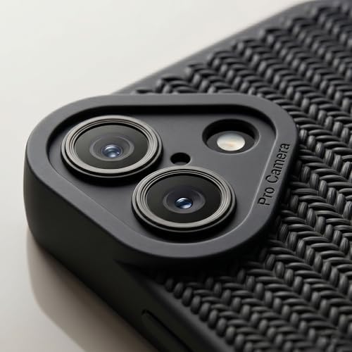 Image of amazon basics Luxury 3D Knitted Texture Soft Silicone Back Cover for iPhone 17 | Slim Fit Shockproof Case with Camera Protection & Non-Slip Grip - Black