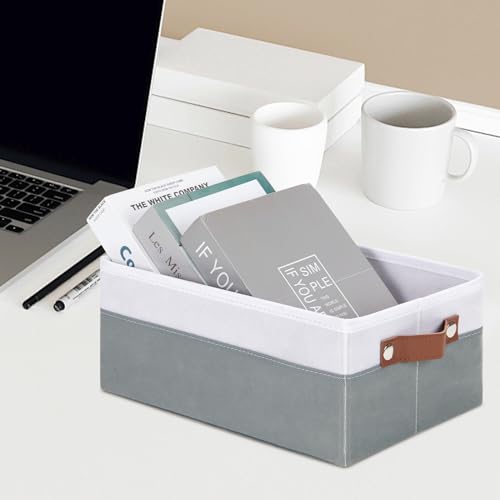 Image of DULLEMELO Small Storage Basket for Organizing, Grey Basket Cloth Storage Bins for Shelves, Foldable Fabric Bins for Home Storage and Organization, White&Deep Grey, 1-Pack