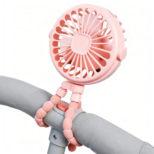 YUYTE Ventilador para Cochecito de bebé con Luz Nocturna LED y Clip de Trípode Giratorio Flexible, Mini Ventilador Portátil de 3 Velocidades para Cama, Asiento de Coche, Viajes,