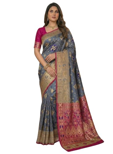 Image of C J Enterprise Women's Pure Soft Silk Saree With Blouse Piece For Wedding (Diamond-Patola)