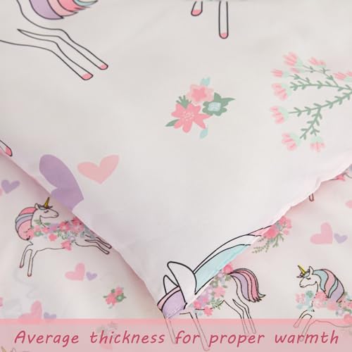 Image of Viviland Toddler Comforter Sets, 4 Pieces Bedding Sets, White Background | Microfiber Pink Bed Set, Girls, Breathable & Soft, Comforter, Bed Sheet, Fitted Sheet and Pillowcase, Machine Washable
