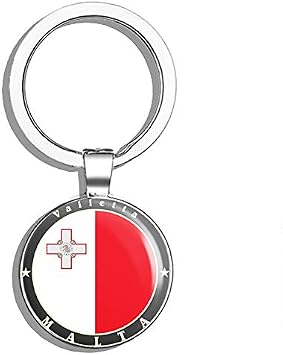Valletta Malta Flag Round Steel Metal Key Chain Keychain Ring Double Sided Deisgn