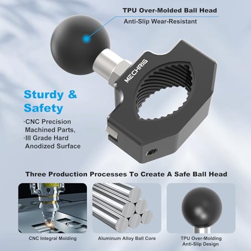 Image of Aluminum Alloy Handlebar Clamp Mount, Long U-Bolt Base with 1 inch Ball Head Compatible with RAM Mount Double Socket Arm & Motorcycle Ebike Phone Holder,Fit for 0.83 inch to 1.26 inch Diameter,78015
