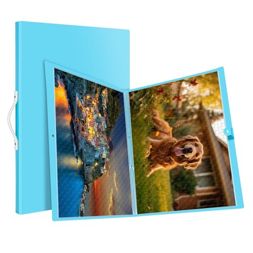 Puzzle Storage Folder for 1000-Pieces, 20 HD Film Pockets, Dustproof and Stain-Proof, Portable and Mobile, Jigsaw Enthusiasts Puzzle Space-Saving Organizer Accessories (Blue)