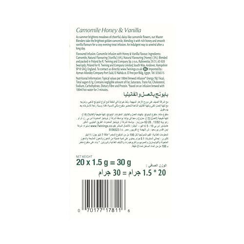 Twinings Infuso Camomile Honey & Vanilla Tea, Luxury Tea Blend, Made with All Natural Ingredients, Naturally Caffeine Free, 20 Tea Bags