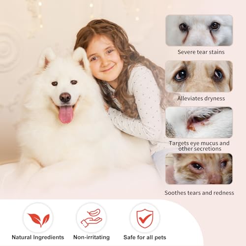 Tränenfleckentferner Kit für Hund & Katze mit Tränenfleckenbalsam, Tränenfleckenkamm, Pro Puderbürste, Augenpads, Sanfte Augenpflege - Reiniger zur Entfernung von Tränenflecken, Augenschmutz, Ausfluss