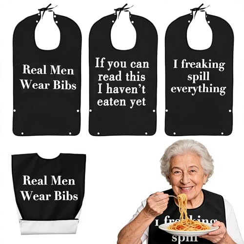 Oulisen 3 Pcs Adult Bibs for Men Reusable Waterproof Large Bib Clothing Protector With Crumb Catcher Bibs For Eating Gag Gifts for Elderly Men Women