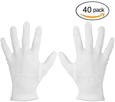 20 Pair (40 Gloves) 100% White Cotton Marching Band Catering Coin Jewelry Silver Inspection Gloves - Size Large