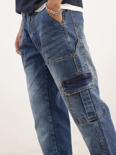 Image of WROGN Men's Cotton Stretch Cargo Jeans | Solid | Straight Fit