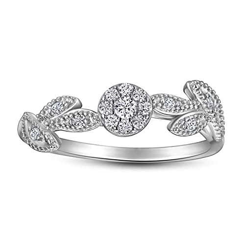 Bague argent véritable et pavé de zircone aux détails de feuilles