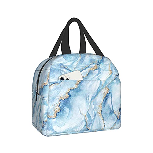 Giwawa Lunch Bag Blue Marble Insulated Lunch Box Gold Pattern Women'S Lunch Bag Insulated Lunch Box Marble Blue And White Lunch Tote Bag Suitable For Camping, Travel,Office Work College Picnic Beach