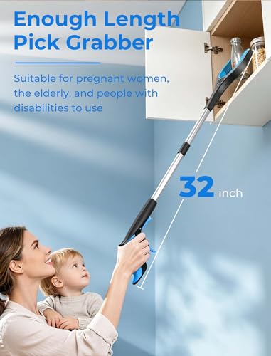 Image of 32 inch Grabber Reacher Tools, 2 Pack Upgraded Strong Foldable Reacher Grabber Heavy Duty Pickup Tool, 4 inch Wide Claw Opening & 360 Rotating Jaw & Magnet Lightweight Grabber Tool for Senior Patient