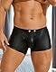 Sexy Boxershorts Herren mit Öffnung PU Leder Unterwäsche mit Beutel Große Größen Wetlook Unterhosen mit Knöpfe Sissy Dessous Männer Reizwäsche Erotische Shorts Slips Hipster Gay Clubwear (Schwarz,L)
