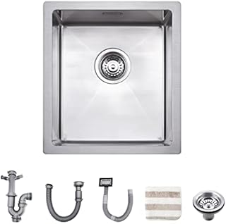TORVA 38 x 43 x 23 cm Inset/Undermount Kitchen Sink, 1.5 mm Thickness Stainless Steel Single Bowl Rectangular Kitchen Sink with Deep Single Bowl, Durable and Delicate, Silver