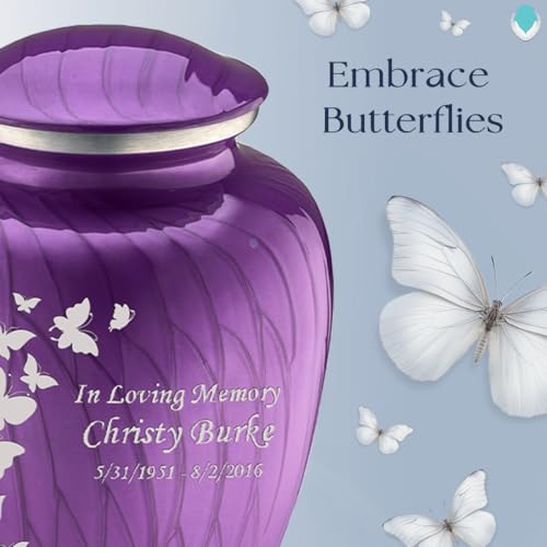 Image of Geturns Embrace Adult Personalized Butterfly Cremation Urns for Human Ashes I Large Pearl Purple Funeral Urn for Men and Women I 200 lbs