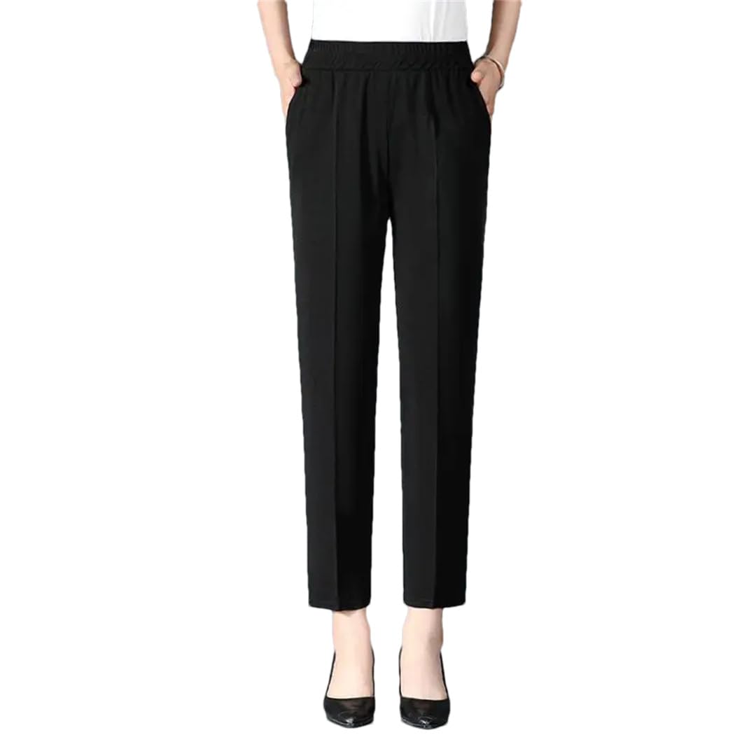 Womens Casual Elastic Waist Loose Straight Comfortable Solid Color Pockets Spring Summer Thin Pants