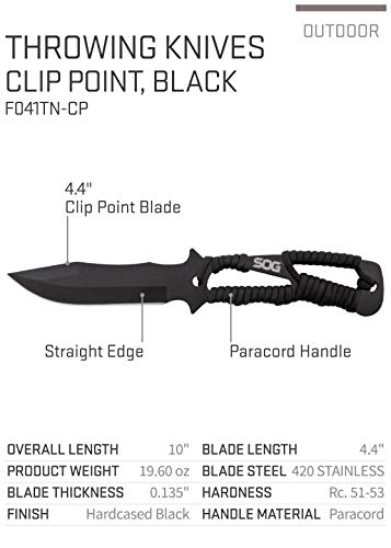 image for SOG Throwing Knives with Sheath 3 Pack Balanced Throwing Knives Set w/