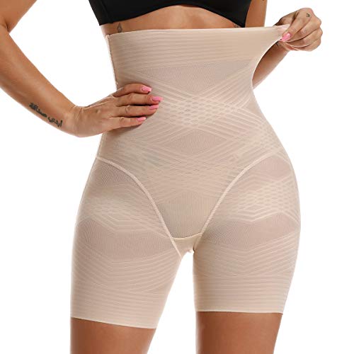 SLIMBELLE Women Thigh Shorts Hi-Waist Butt Lifter Smooth Thigh Slimmer Boyshorts Slimmer Shaping Underwear Tummy Control Shapewear Shorts Slip Underwear Panties-Beige-XL