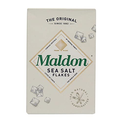 Maldon Salt, Sea Salt Flakes, 8.5 oz (240 g), Kosher, Natural, Handcrafted, Gourmet, Pyramid Crystals (Packaging May vary)