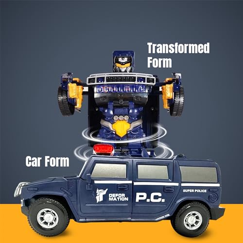 Kidology Transforming Robot Car With Light - Police Cars for Kids, Race Car to Robot Toy for Boys, Bump and Go Toddler Robot Toys, Black