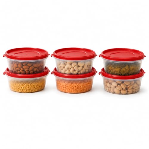 Image of Cutting EDGE 500ml Nesterware Food Storage Container Set of 6 for Pulses, Sugar, Tea, Cereals, Travelling, Spices, Office, Lunch Box (Red) | BPA-free plastic, stackable design, leak-proof, kitchen storage, pantry, fridge, meal prep, reusable, travel use