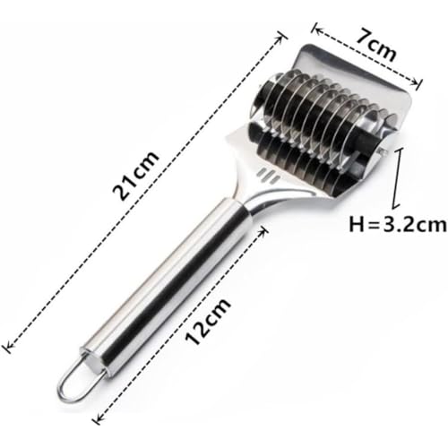 Image of TAZLYN Kitchen Tools Steel Noodles Cutter Stainless Steel Noodle Lattice Roller | Handheld Dough Cutter Kitchen Tools Baking Pastry Tool for Noodle parota Cutter Roller (Pack of 1)