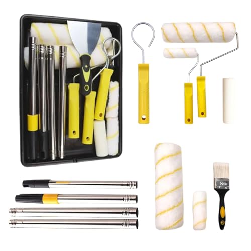 AHDXKUE Paint Roller Set, Paint Rollers and Trays Sets with 5 Roller Sleeve, Roller Sets for Painting with Extension Pole, Microfiber Roller Cover for Painting Walls, Ceiling, Doors, Trim (12PCS)