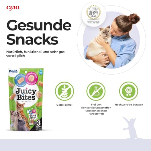 INABA Juicy Bites 98% Hühnerfleich 29% Protein, Reich an Hähnchen & Thunfisch, Kalorienarm Katzen Leckerlies, No Grain, No Sugar, No by-Products, Köstliche und Weiche Cat Treats 33.9 g (1er Pack)