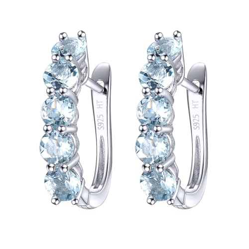 Light Blue Earrings for Women, Solid 925 Sterling Silver Hoop Earrings, Oval Cut Light Blue Gemstone, Rhodium Plated Fine Jewelry, Classic Elegant Gift for Her