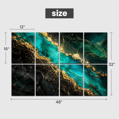 Kanworse Paneles Acústicos Decorativos de 8 Piezas 48"x32" Fibra de Poliéster Negro Mármol Abstracto Verde Malaquita Venas Doradas Estilo Kintsugi Japonés miniatura 2