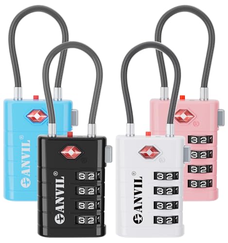 Image of ANVIL TSA Approved Luggage Locks with Search Alert Indicator, 4-Digit Combination Suitcase Lock, Advanced TSA008 Core Heavy Duty Anti-Theft Travel Lock for Double Zippers, Backpacks