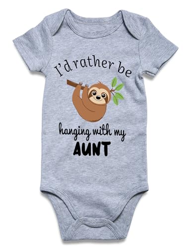 UNICOMIDEA Baby Boy Clothes 0-3 Months Sloth Id Rather be Hanging with My Aunt Newborn Baby Outfit Short Sleeves Infant Boys Romper All Season Party Unisex Infant Bodysuit