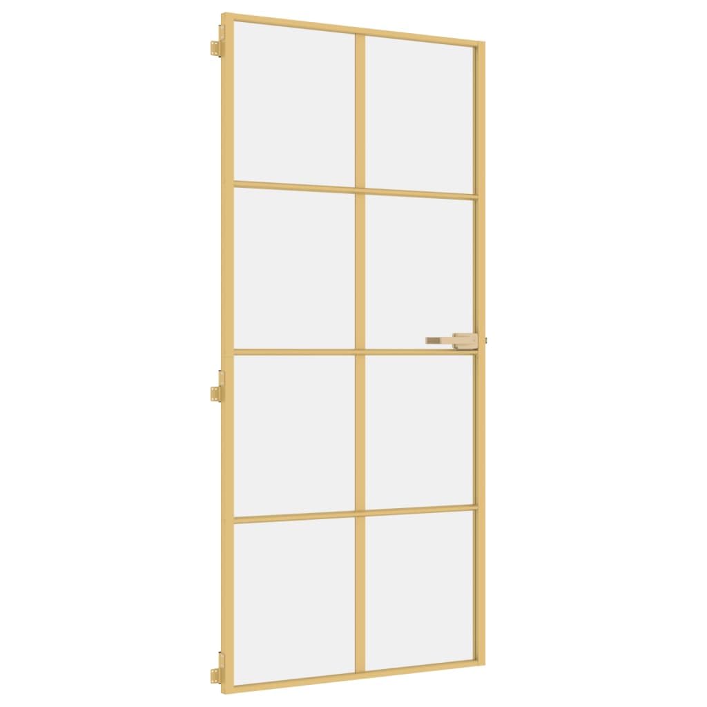 Drzwi wewnętrzne smukłe złote 93x201,5 cm szkło hartowane i aluminium materiały budowlane drzwi do domu