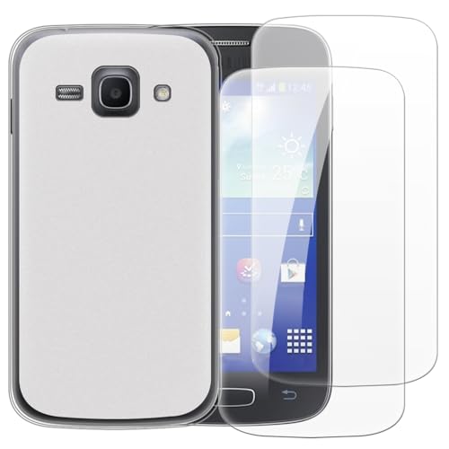 Shantime Coque avec 2 pièces Protection Compatible avec Samsung Galaxy Ace 3, Étui Antichoc + Verre Trempé pour Sécurité Totale(Blanc)