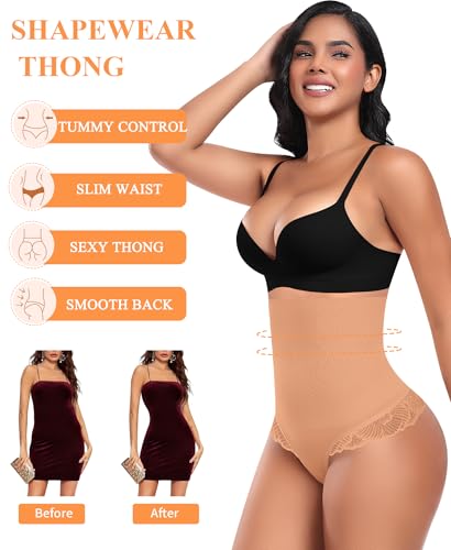 Image of Werena Tummy Control Thong Shapewear for Women High Waisted Body Shaper Panties Shaping Thong Girdle Underwear