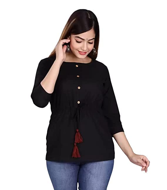 Image of Shiva Fab Short Kurti for Women | Embroidered Straight Rayon Kurta | Round Neck Full Sleeves Short Kurti for Women's