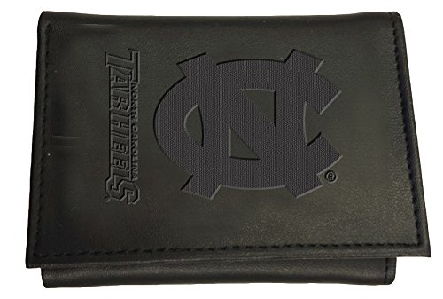 Team Sports America NCAA North Carolina Tarheels Black Wallet | Tri-Fold | Officially Licensed Stamped Logo | Made of Leather | Money and Card Organizer | Gift Box Included