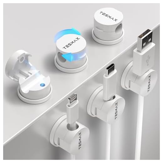 Magnetic Cable Clips 360° Rotation Cord Holder, 6Pack Cord Organizer 1s Lock Cable Smooth Adjustable Desk Organizers and Accessories, Adhesive Cord Clips for Nightstand,Phone,Wall,Car,Home Office