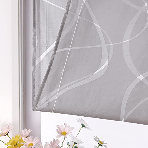 CORLIF Raffrollo Ausbrenner Gardinen Küchen Raffgardinen Landhaus Transparente Ösenrollo mit Wellenmuster Kurzvorhang Modern Rollos mit Ösen Grau BxH 60x140 cm 1 Stück