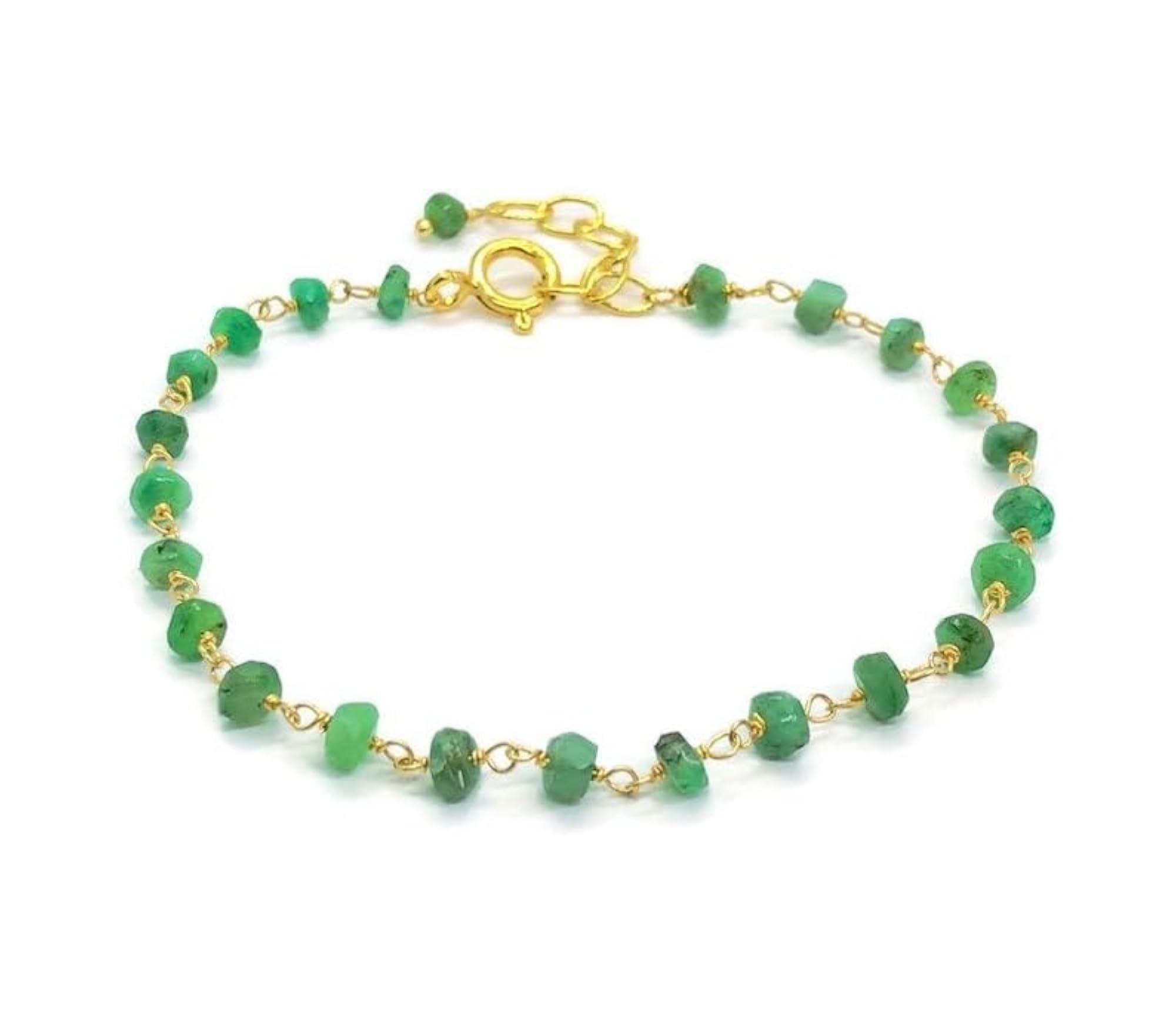 Emerald Rondelle Beaded Bracelet, Adjustable Gold Lock, Unisex