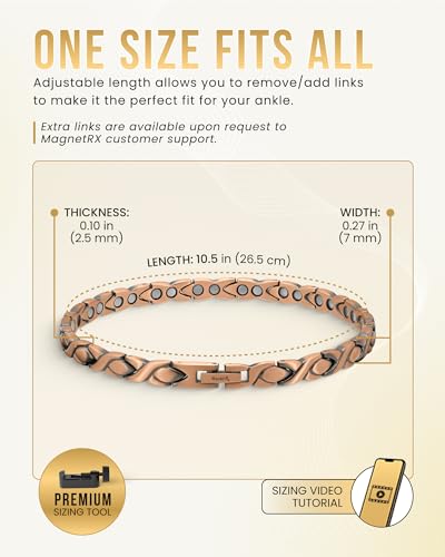 Image of MagnetRX Copper Anklet for Women - Ultra Strength Magnetic Ankle Bracelets for Women - Effective Womens Copper Magnetic Ankle Bracelet (Women Anklet)