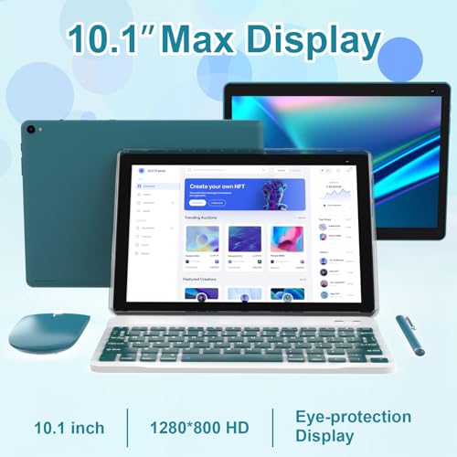 Image of Android 15 Tablet 10 inch, 2 in 1 Tablets with Keyboard Case Mouse Stylus, 8GB RAM 32GB ROM 1TB Expand, Quad Core Processor Tablet, WiFi, BT, 1280x800 HD Screen, 6000mAh, Dual Camera, GMS, Widevine L1