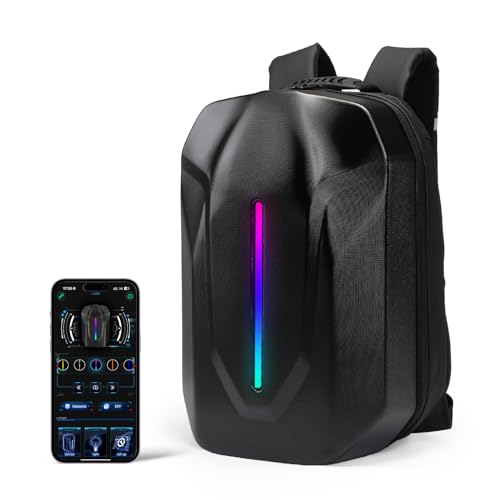 KEMIMOTO LED Backpack Helmet Bag Motorcycle Backpacks For Men Waterproof Hardshell Reflective Backpack App Control External Type-C Charging Port Expandable Travel Riding Gear (Power Bank Not Included)